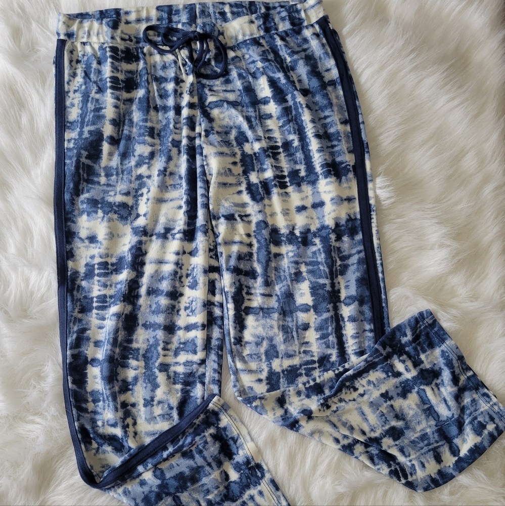 Lucky Brand Tie Dyed Joggers Lightweight Sweats Blue & White M NWOT - Picture 1 of 7